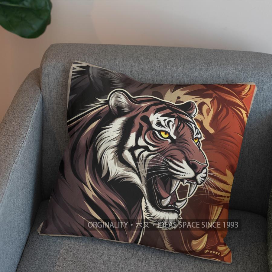 2D Colorful Owl and Tiger Patterned Pillow Covers Pattern Cushion Cover Suitable for Sofa Bedroom Car Pillow Cover