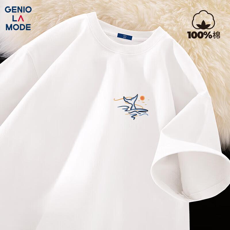 GENIOLAMODE Men s Whale Tail Print Cotton T-Shirt 2XL