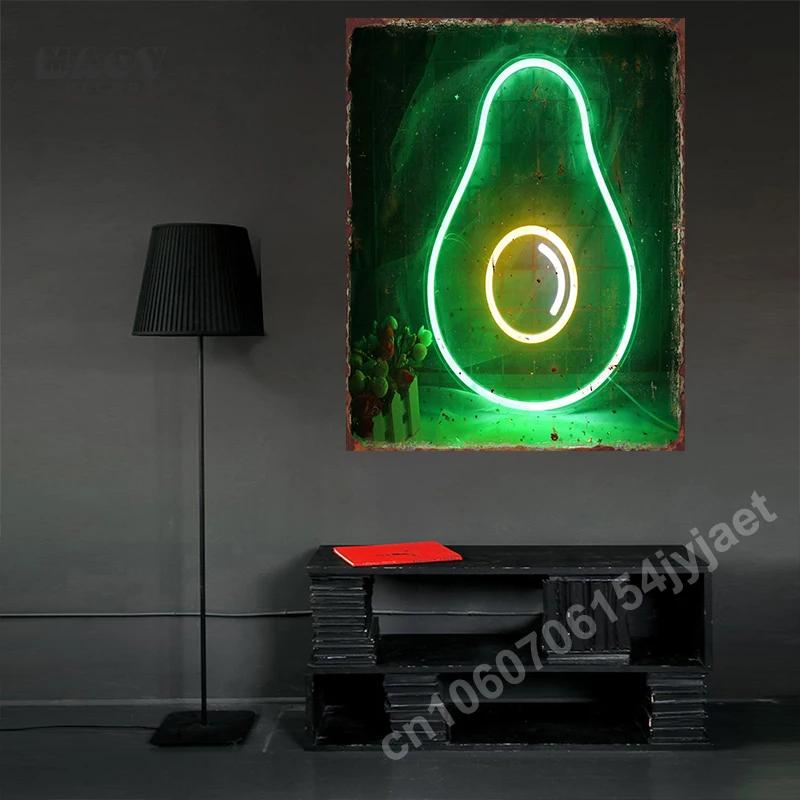 Neon Fruit Metal Tin Sign Supermarket Fruits Area Poster Restaurant Background Home Iron Plate Mural Bar Club Wall Decor Plaque