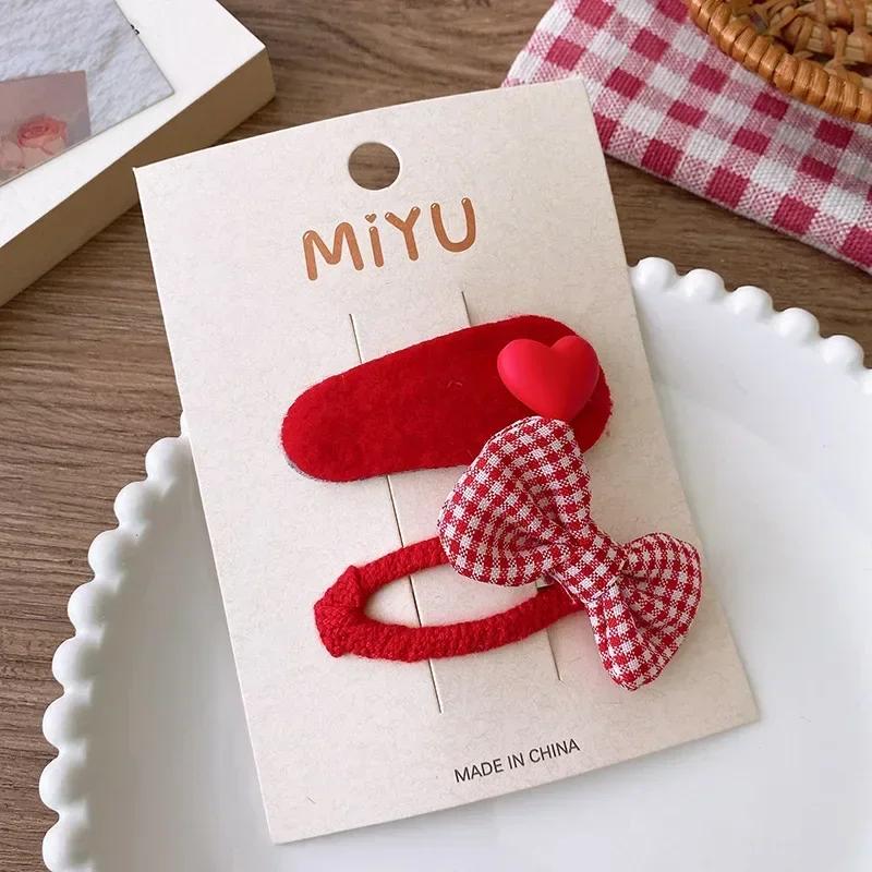 Red Sweet Fabric Bow Flower Kids Hair Clips Crochet Snap Clips for Girls Cute Barrettes Hair Accessories for Baby Toddler