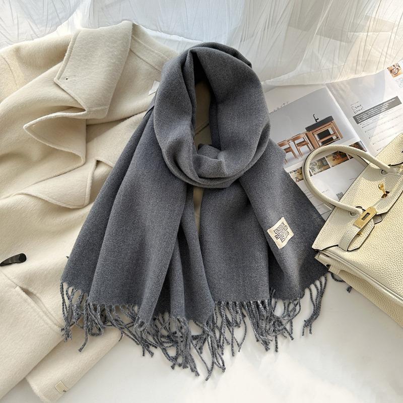 Solid Color Imitation Cashmere Scarf Women's Winter Thickened Double-sided Warm Scarf Cold-proof Outer Long Shawl
