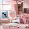 Gaming Chair, Ergonomic Gamer Chair with Lumbar Support, Footrest, Bunny Ears Headrest Pillow, Pink
