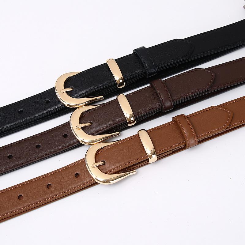 New Fashion Versatile Light Luxury Leather Belt Women'S Trend First Layer Cowhide Casual Jeans Belt Women
