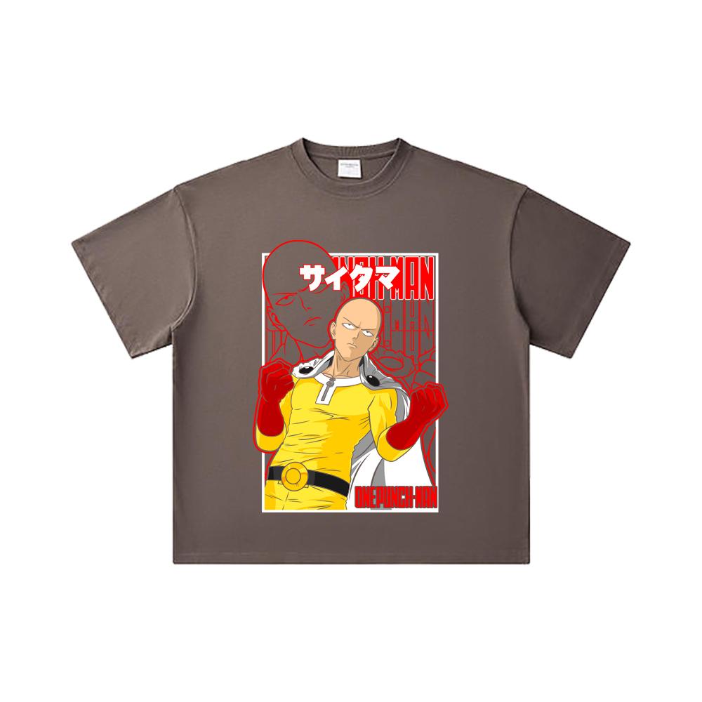 260 GSM Double Yarn 32 Count 100% Cotton One Punch Man V7 Saitama Print Unisex Heavy Cotton T Shirt