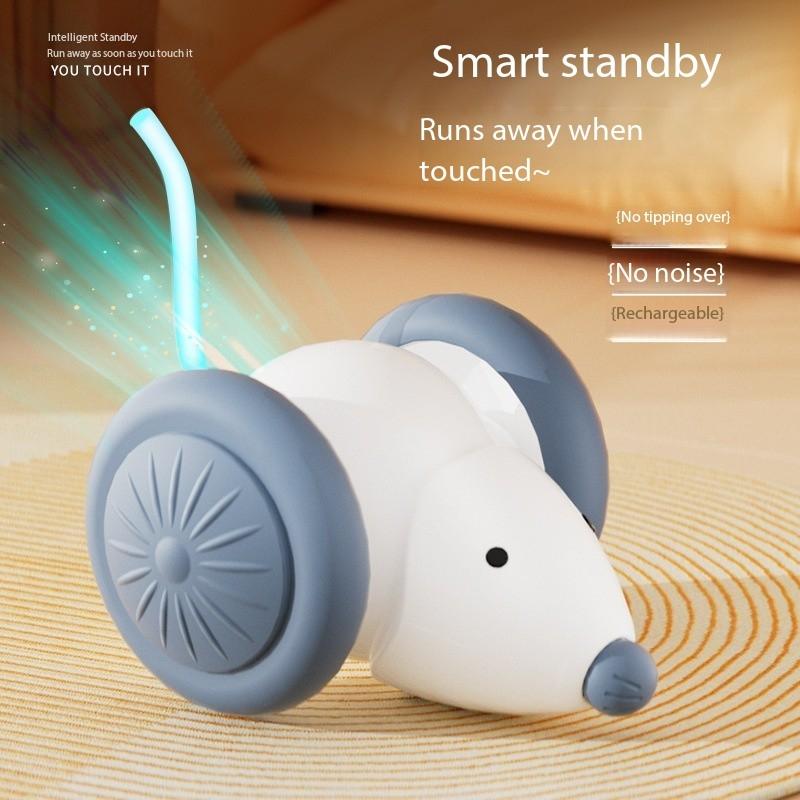 

Electric Mouse Car Interactive Cat Toy Automatic kitten Pet Toys Rechargeable Intelligent Obstacle Avoidance Teaser Cat Car Toy белый
