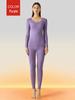 Women's Seamless Brushed Thermal Underwear Set - Round Neck Slim Fit for Autumn and Winter