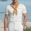 Oversized Men Naval Collar Tie Up Short Sleeve Casual Loose T-Shirts Tops