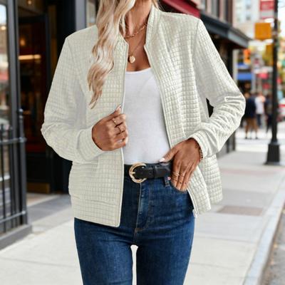 Jachetă Damă cu Fermoar Complet Mânecă Lungă Guler Înalt Palton Waffle Casual Slim Fit Hanorac Toamnă Îmbrăcăminte Exterioară