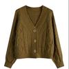 Solid V-Neck Sweater Women Knitted Cardigan Slouchy Spring and Autumn 2026 New Small Loose Short Cardigan Sweater Female Coat