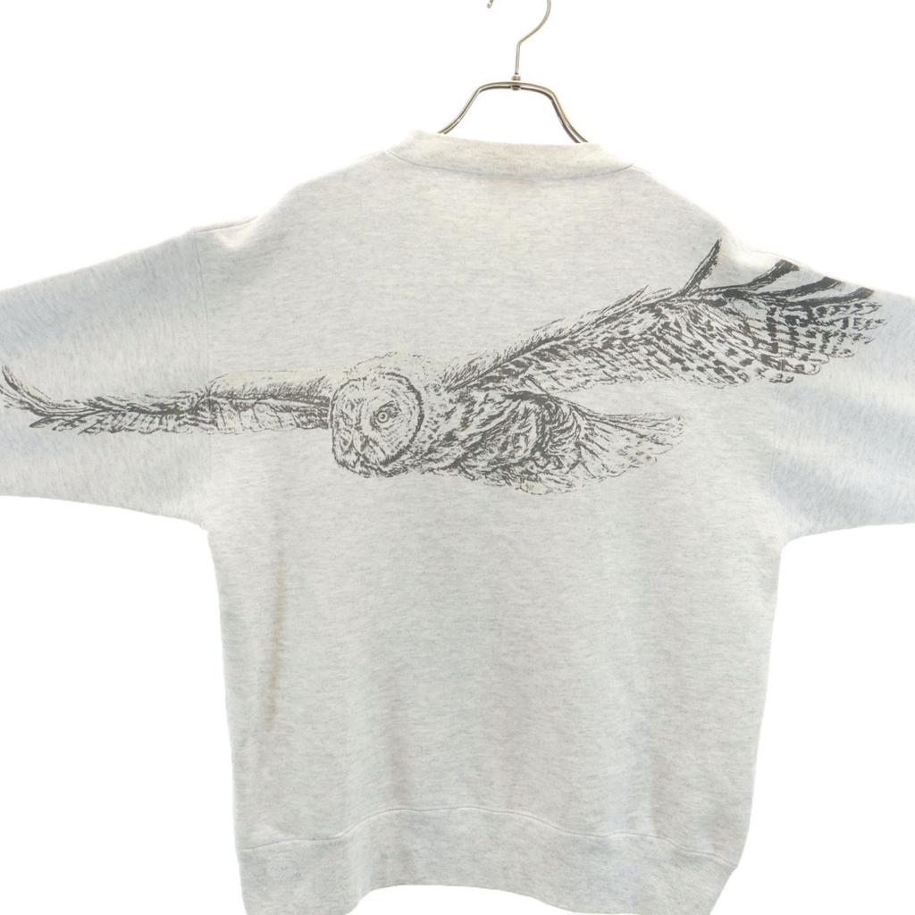 90er Old Langarm Sweatshirt grau Fleecefutter Eule Herren Gebraucht
