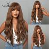 ALAN EATON Red Loose Wavy Synthetic Wig for Women Natural Long Red Wigs with Bangs Heat Resistant Daily Party Hair High Quality