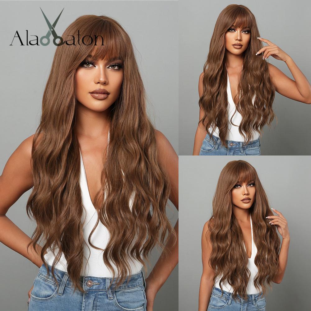 ALAN EATON Red Loose Wavy Synthetic Wig for Women Natural Long Red Wigs with Bangs Heat Resistant Daily Party Hair High Quality