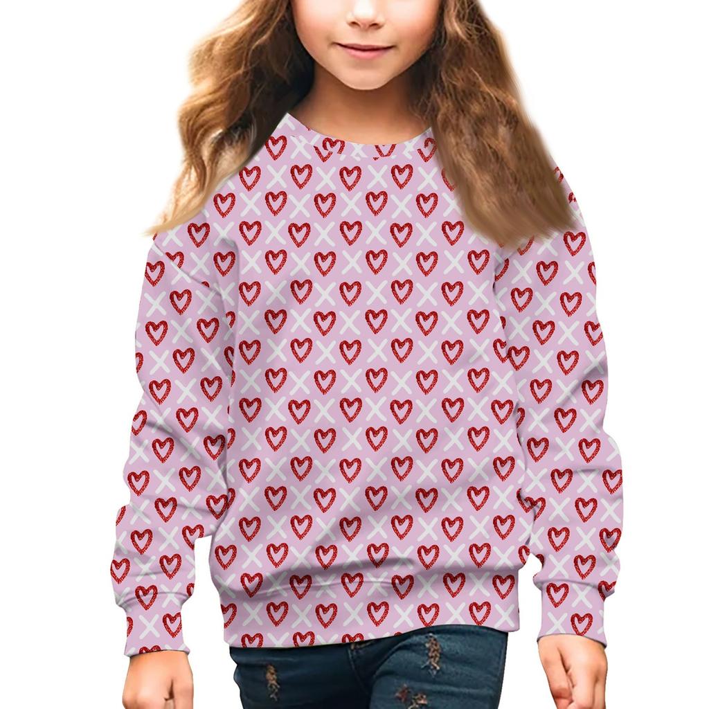 Girls Round Neck Pullovers For Kids Valentine's Day Printed Tops