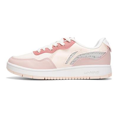 Li Ning Leather Slip Resistant, Abrasion Resistant, Lightweight Low Top Skateboard Shoes Women's Pink AGCR318-4