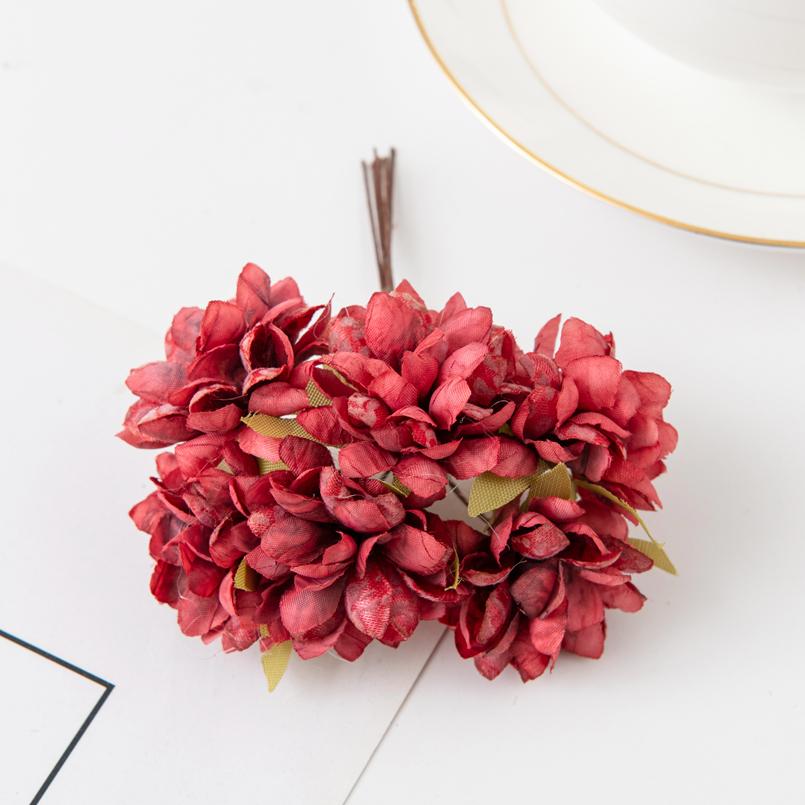 6Pcs Artificial Flowers Silk Carnation Mini Bouquet Wedding Wreaths Valentine for Home Decortion Scrapbooking Bridal Accessories