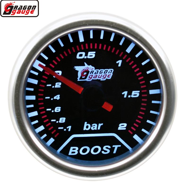 Dragon 2 Inch(52MM) White Backlight Sunglasses Auto Car Turbo Boost Gauge -1~2 Bar Turbine Press Instrument Meter