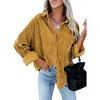 Damer Casual Manchestervårdblus Randig Damer Skjortjacka Vintage Knapp Ficka Lös Mode Blusar Toppar Plus Size