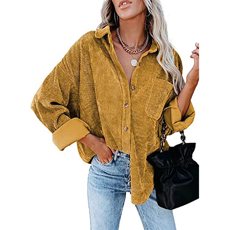 Damer Casual Manchestervårdblus Randig Damer Skjortjacka Vintage Knapp Ficka Lös Mode Blusar Toppar Plus Size