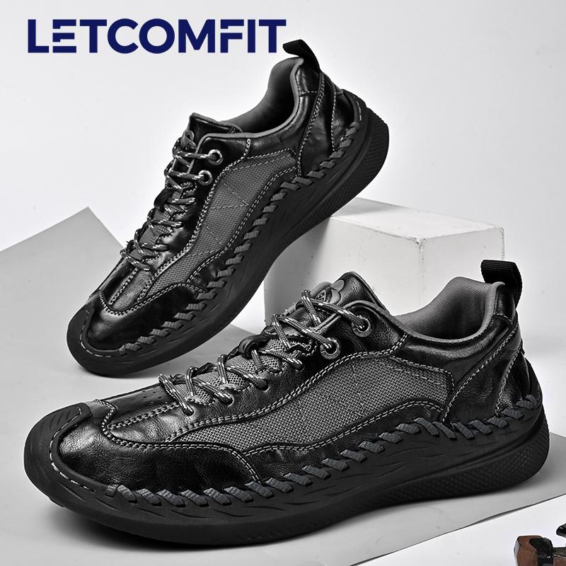 LETCOMFIT Rope Sneakers Men Breathe Sport Casual Shoes Men's Handmade Mesh Shoes Comfort Light Genuine Leather Beach Footwear