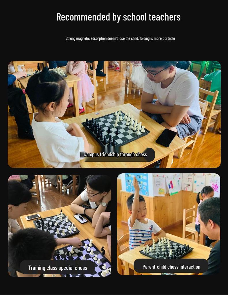 Magnetisches Tragbares Schachspiel für Grundschüler: Fortschrittliches faltbares Schachbrett mit großen Figuren