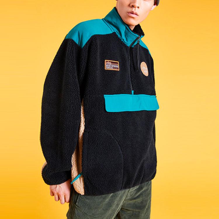 Li Ning Sports Lifestyle Series Casual Color Block Loose Stand Collar Half Zip Pullover Sweatshirt Men Sweatshirt Standard-Black AWDP841-1