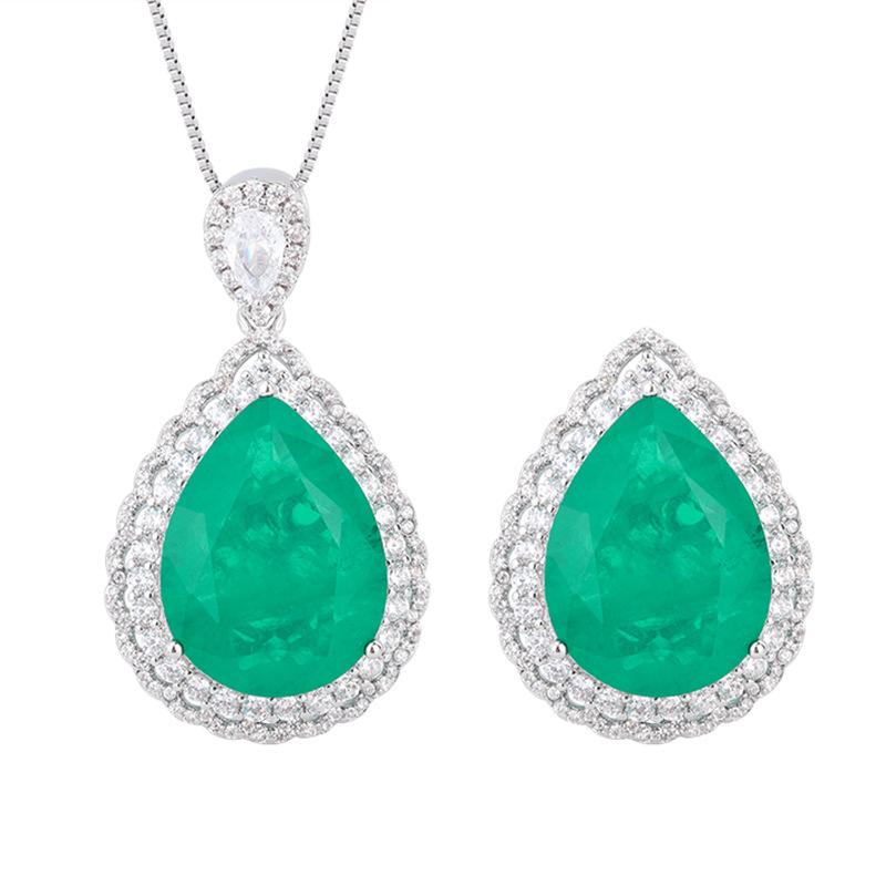 Jewelry Copper Bottom Gold-Plated Set Simulation Color Treasure Water Drop Diamond Light Luxury Temperament Set 15 * 20