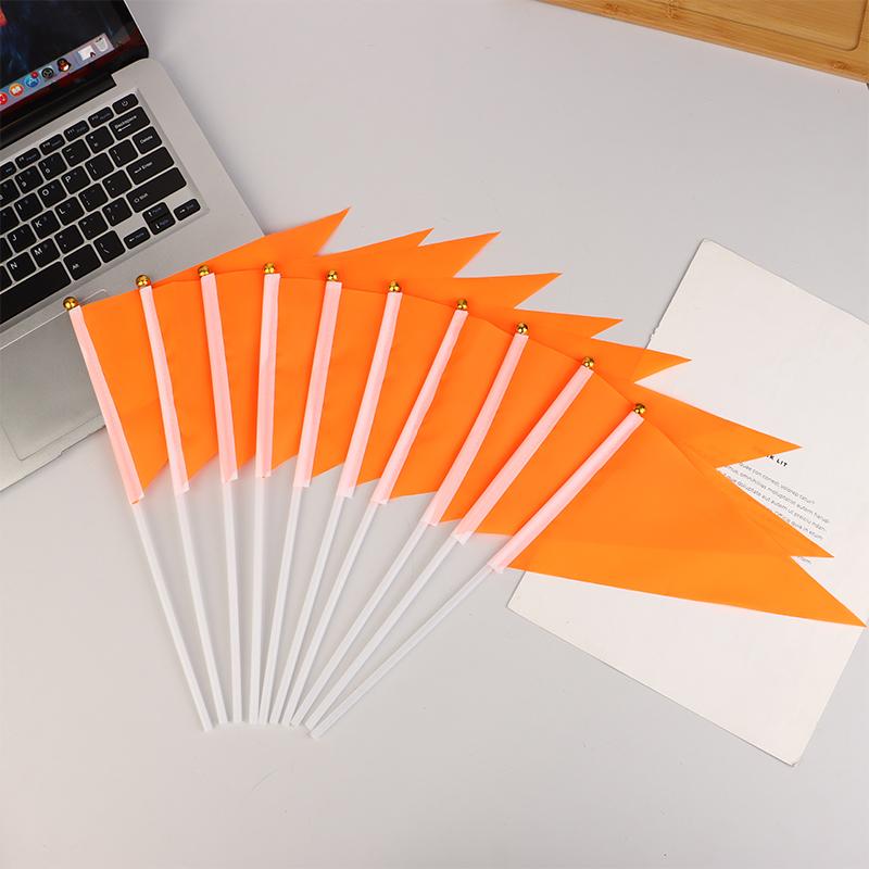 10Pcs Colorful Triangular Flags With 10 Plastic Flagpoles Hand-Held Small Colorful Flags For Marking Garden Lawn Yard Supplies