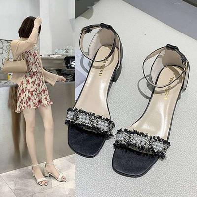 Sandal Mädchen 2025 Sommer neu hochhackig mittelhoher dicker Absatz Mode Feenstil vielseitig zum Rock Ins Tide