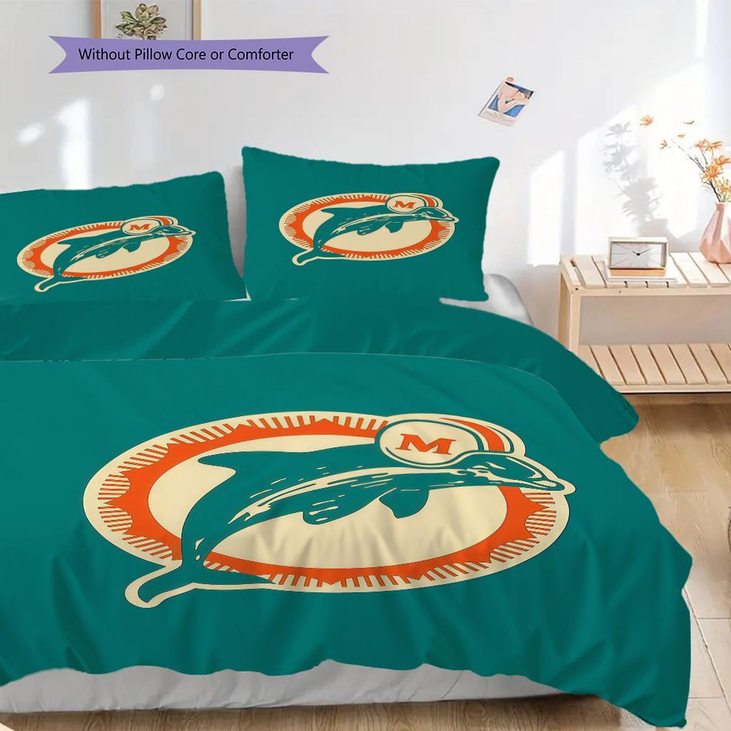 Miami Dolphins Spirit Three-piece set(1 * duvet cover + 2 * pillowcase, without core)Duvet cover and pillowcase Soft and comfortable