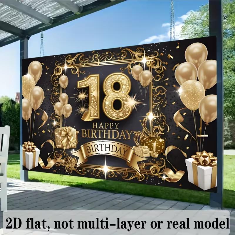 2D Černozlatý banner na 18. narozeniny - Happy 18th Birthday Fotopozadí