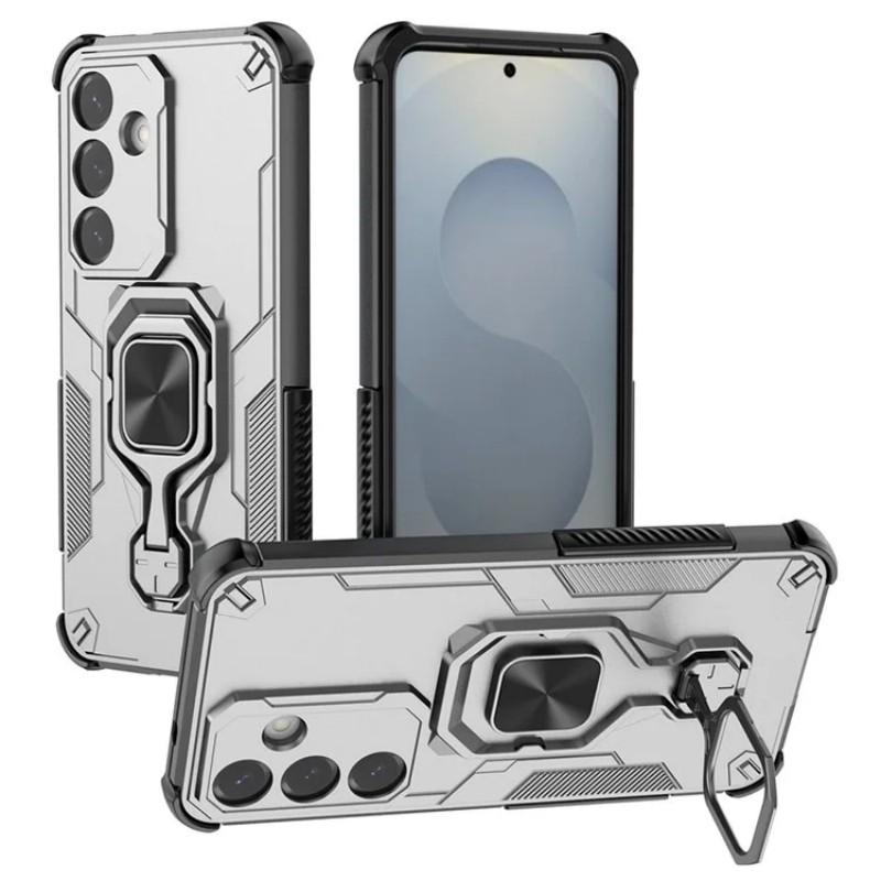 For Samsung Galaxy S25+ Phone Case WANLONFENG PC TPU Back Cover Kickstand with Tempered Glass