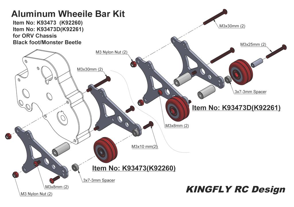Kingfly Aluminum Wheelie Bar for Tamiya Monster Blaster (2 Tires) Beetle/Blackfoot/Mud