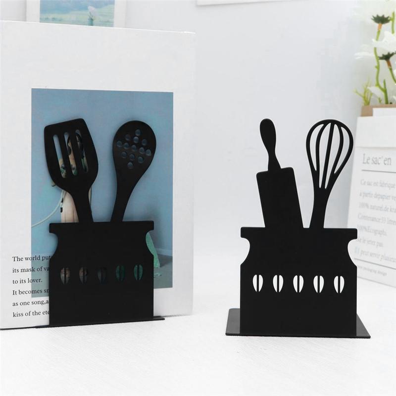 AEE4-Decorative Hollow-Out Bookends For Art Hourglass Design Metal Book Stan