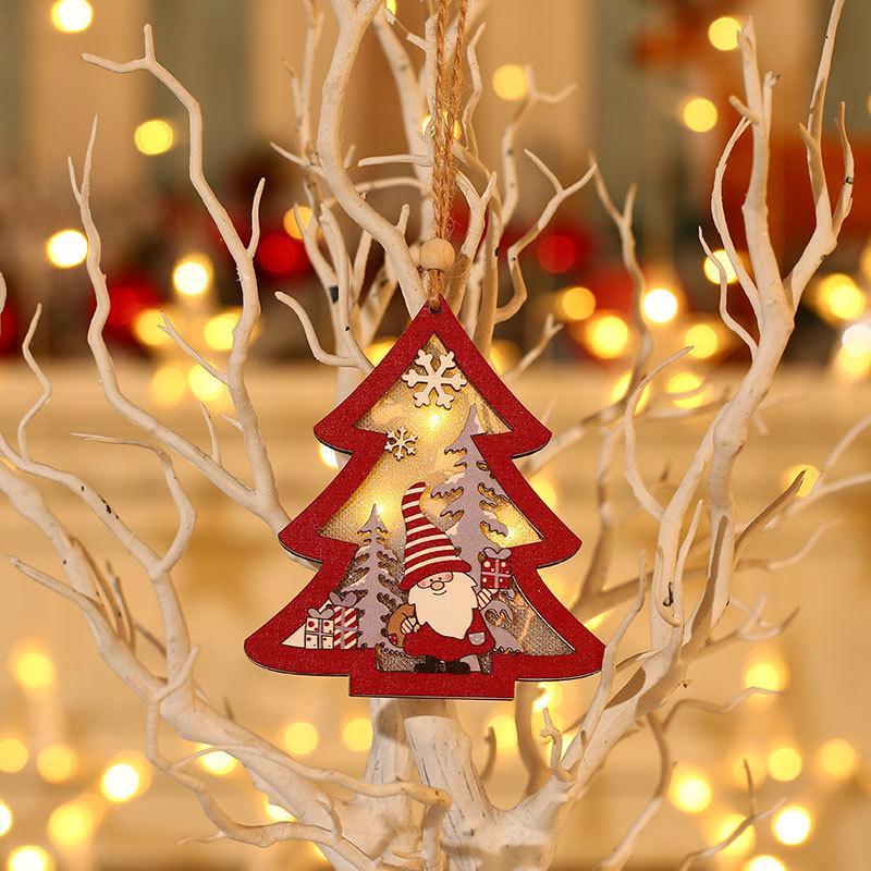 Luminous Wooden Star and Santa Pendant Christmas Tree Ornament