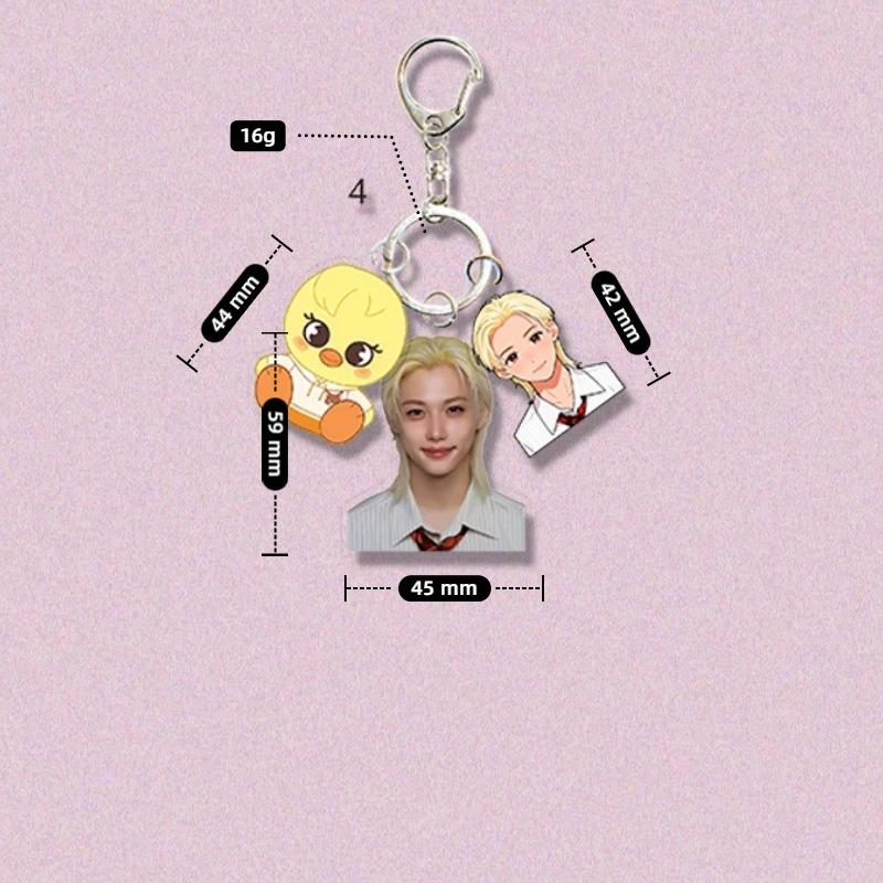 8pcs Stray Kids Triple-Charm Acrylic Keychain Set, Kpop Member Photo + Matching Cartoon + SKZOO Character Bag Pendant, STAY Fans Collectible Accessory