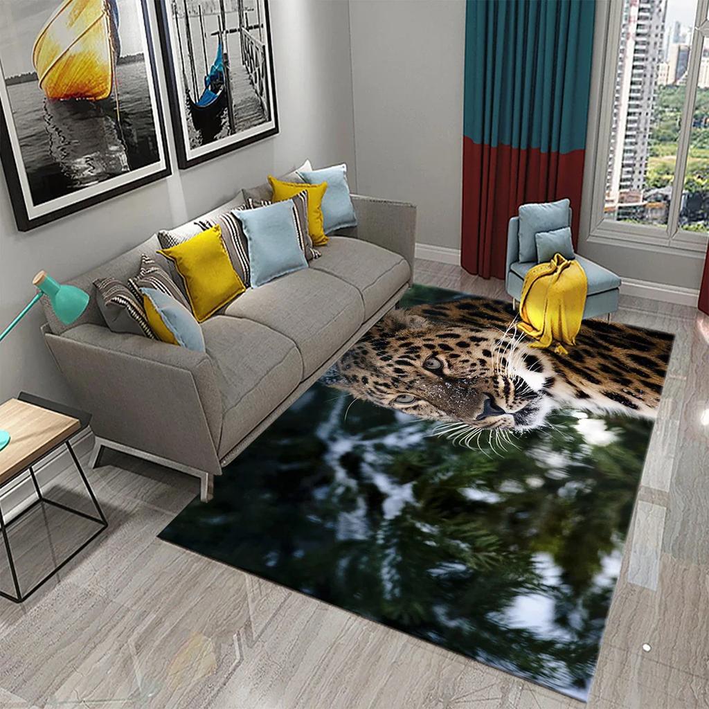 Ferocious Leopard Carpet Living Room Coffee Table Bedroom Area Floor Mats Room Bedside Rugs Kitchen Bathroom Non-slip Door Mats