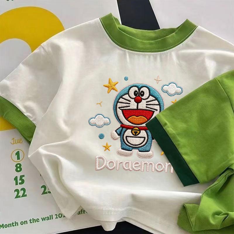Kids Summer 100 Percent Cotton Short Sleeve T Shirt Round Neck Block Cartoon Casual Top 80