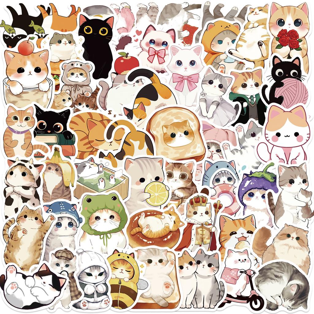 50 Cartoon Cute Cat Doodle Stickers Decorative Ipad Suitcase Notebook Diy Waterproof