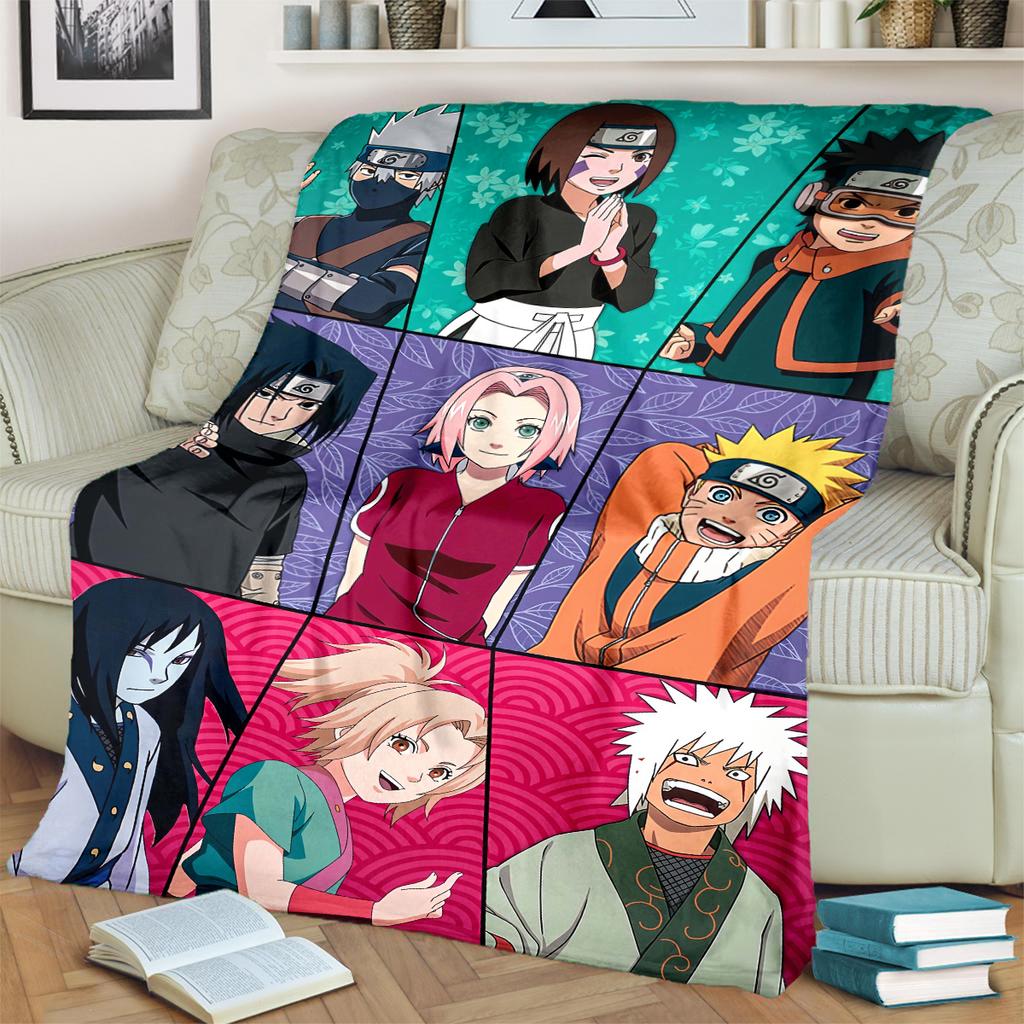 Anime-Naruto Print Blanket Warm Comfortable Flannel Blanket for Bedrooms, Sofas, Beds, Chairs, Picnics, Travel -LXR63