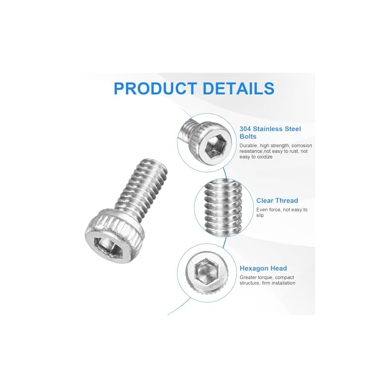 M METERXITY 50-Pack M2.5 X 6mm Socket Head Cap Screws, 304 Stainless Steel Hex Machine Bolts, Allen Socket Drive Screws, Hex Wrench Included,