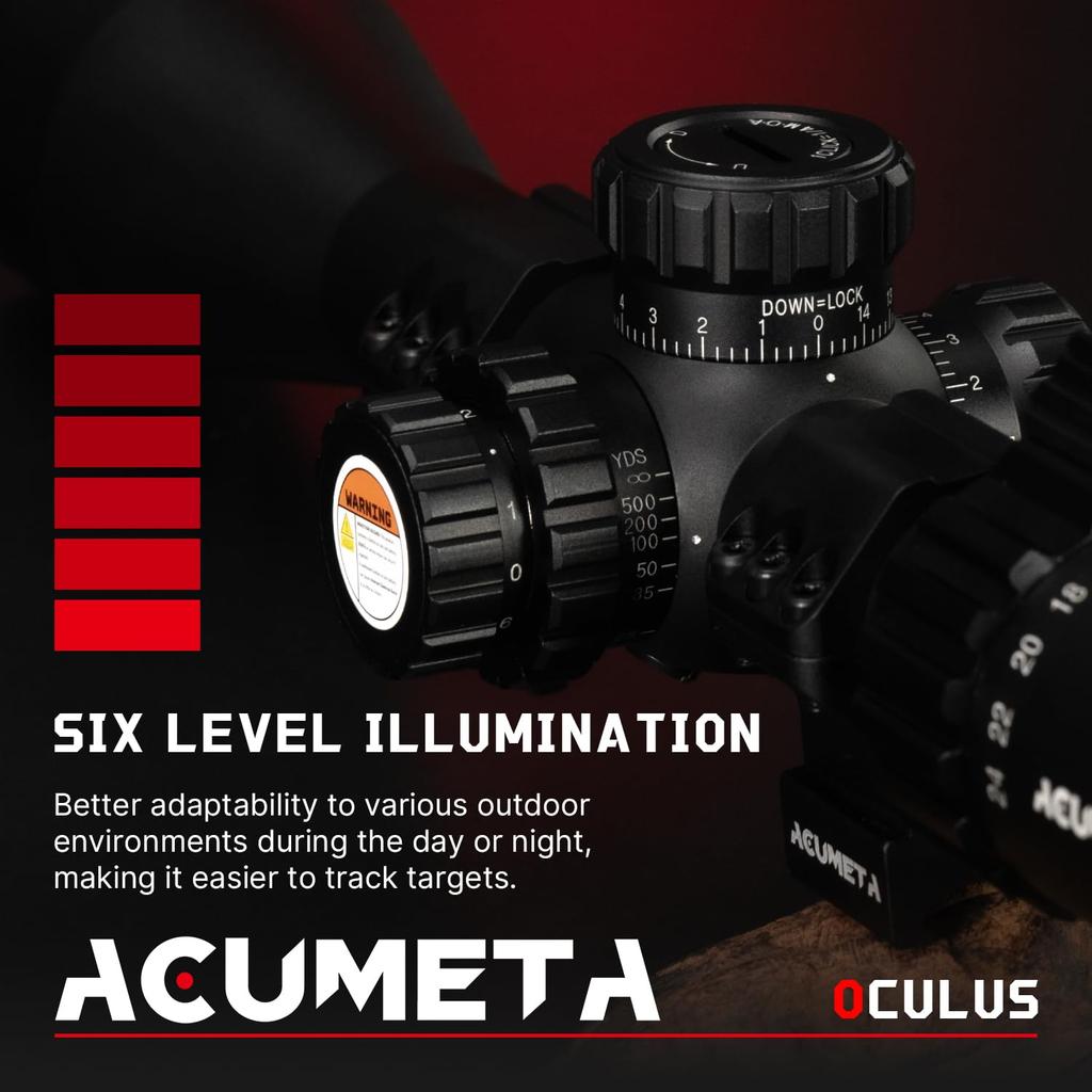ACUMETA Oculus 6-24X50 FFP Riflescope, 30mm Tube Hunting Riflescope with 20mm Rail Scope Rings