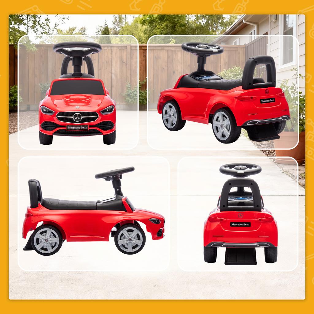 Official Mercedes-Benz Ride On Car, Foot To Floor Sliding Walker with Horn, Engine Sounds and Under-Seat Storage, Red