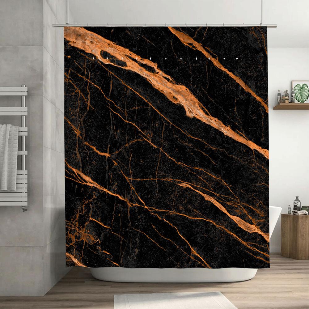 Luxurious Gold Marble Shower Curtain Modern Black Bath Decor Waterproof Fabric for Bathroom Large Size Customizable Printing