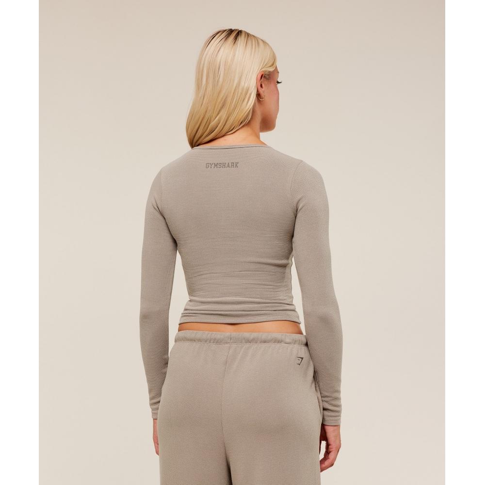 Gymshark Waffle Long Sleeve Top Lifestyle Brown B2c8p Nc0s