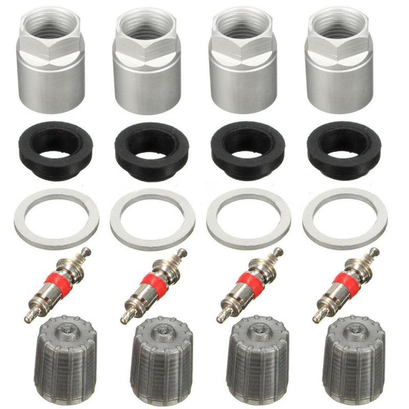 4 piezas TPMS Arandela de reparación de sensor de presión de neumáticos Tuerca Tapas de válvula Kit de servicio Aluminio Plateado para Toyota Gadget Accesorios para coche
