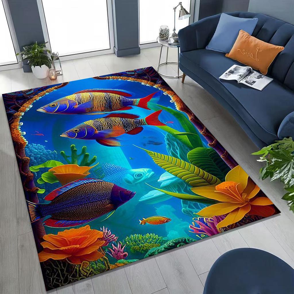 Dream Underwater World Sea Dolphin Turtle Coral Art Rug for Bedroom Living Room Sofa Home Doormat Decor,Kids Non-slip Floor Mat