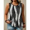 Women's Printed Tank Top T-shirt with Patterned Short Sleeves, Women's Sleeveless Round-neck T-shirt
