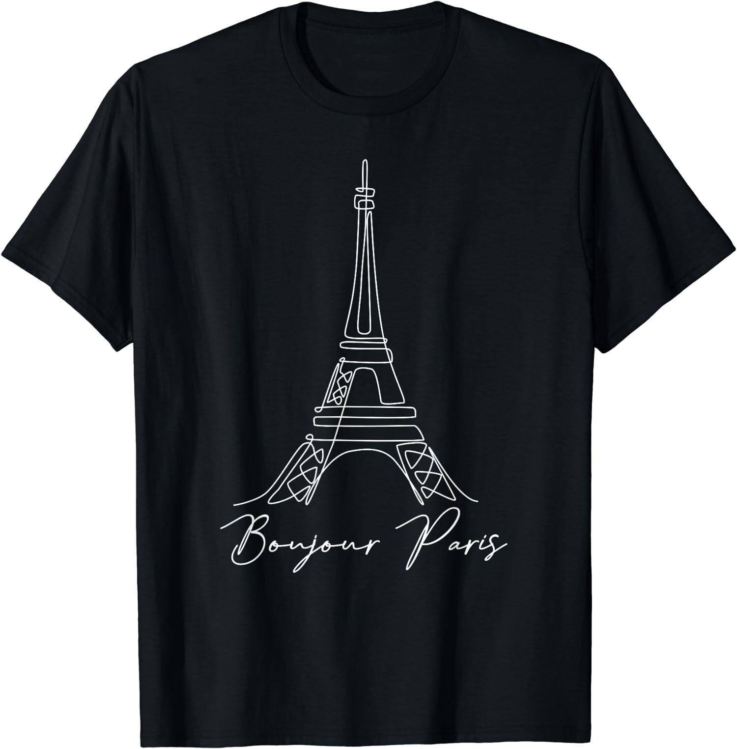 NEW LIMITED Bonjour Paris Hand Drawn One Line Art Drawing Eiffel Tower T-Shirt XXL