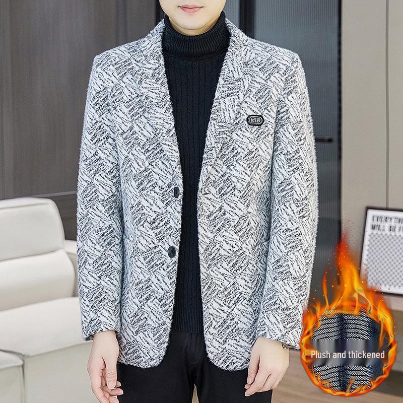 Men's Fashionable Lapel Plus Velvet Jacket - 2025 Autumn/Winter Casual Versatile Style