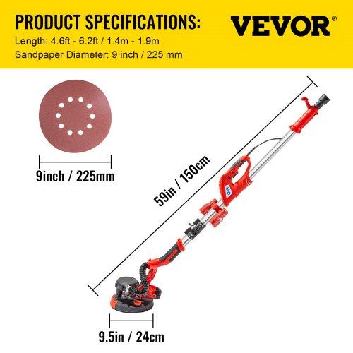 VEVOR Electric Drywall Sander 750W Drywall Sander Foldable Sheetrock Sander with Telescope Handle Electric Sander Variable Speed 800-1750RPM Wall